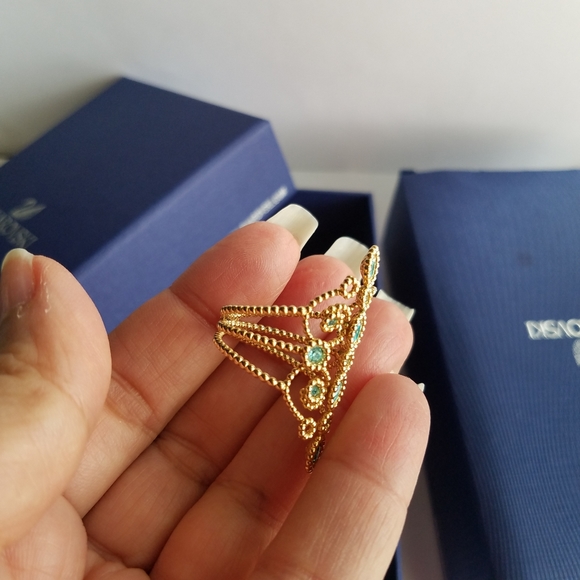 AUTHENTIC Swarovski 18k Gold Plated Azore Filigree Earrings & Ring SET - Picture 7 of 17